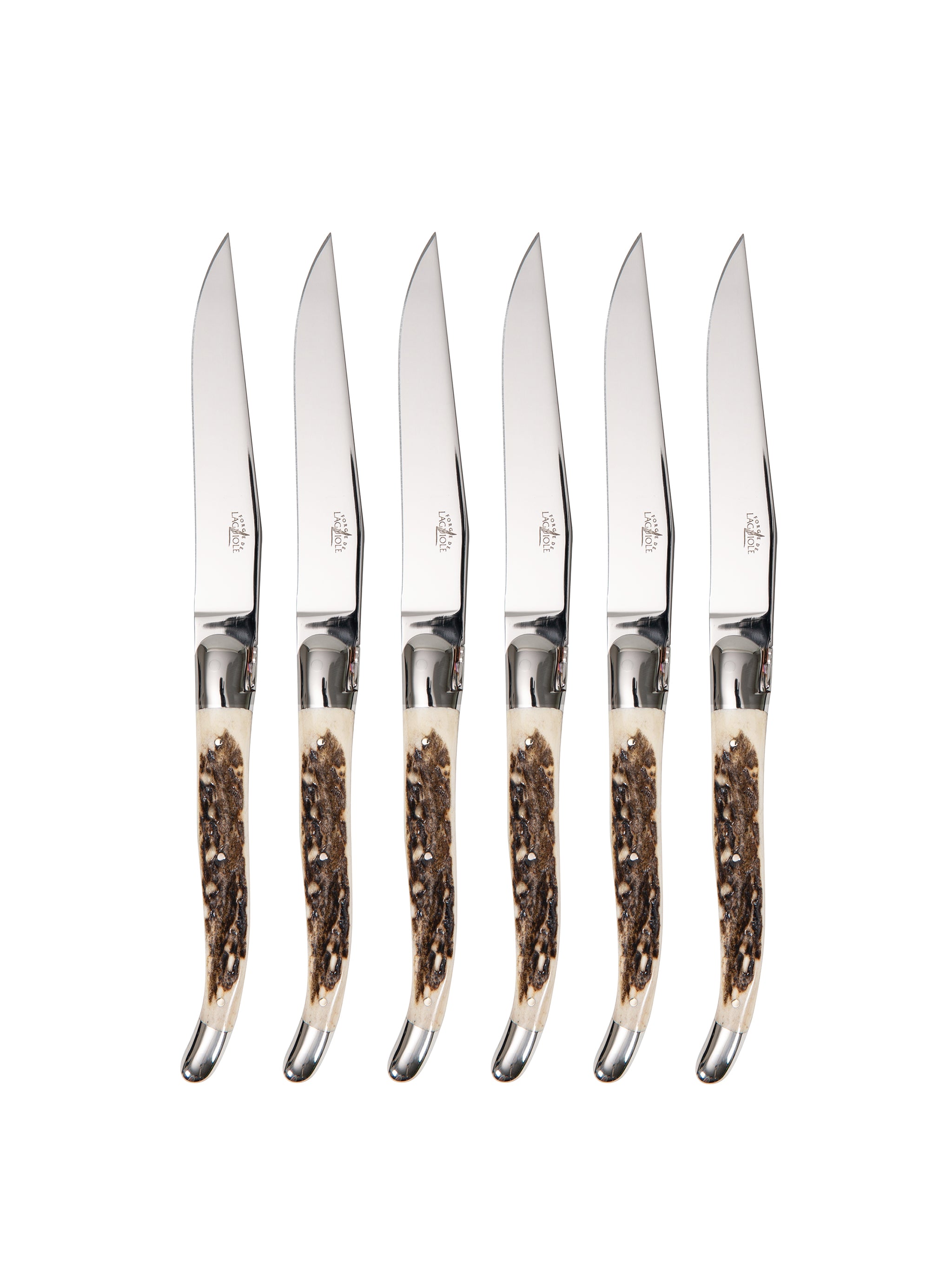 Forge de Laguiole Silver Stainless Steel Elk Stag Handle 2 Piece Steak Knife Set | Horn/Metal | Kathy Kuo Home