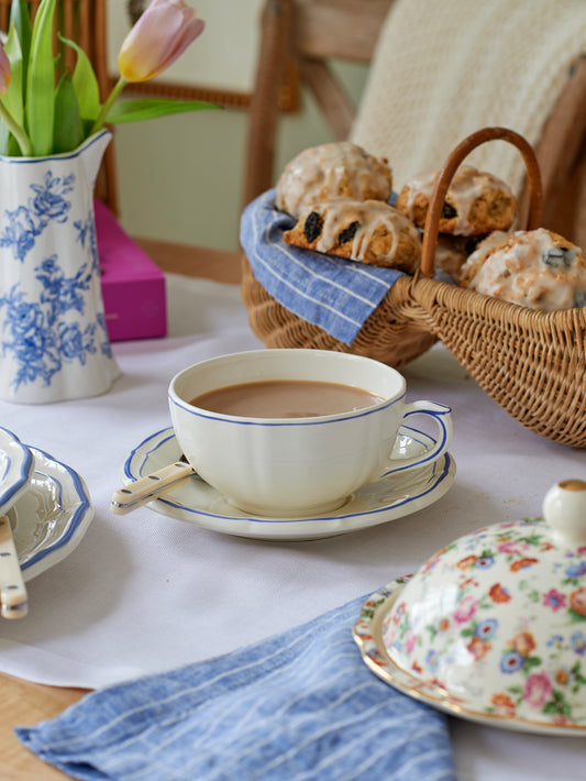 Gien Filet Bleu Breakfast Cup & Saucer Set Weston Table