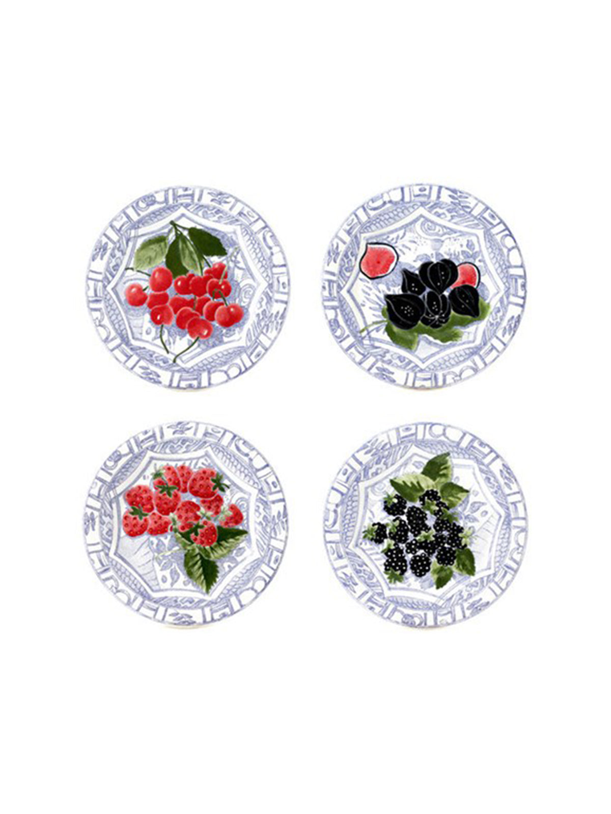 Gien Assorted Oiseau Bleu Fruits Dessert Plates Weston Table