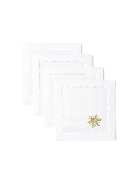 Embroidered Gold Snowflake Cocktail Napkin Set