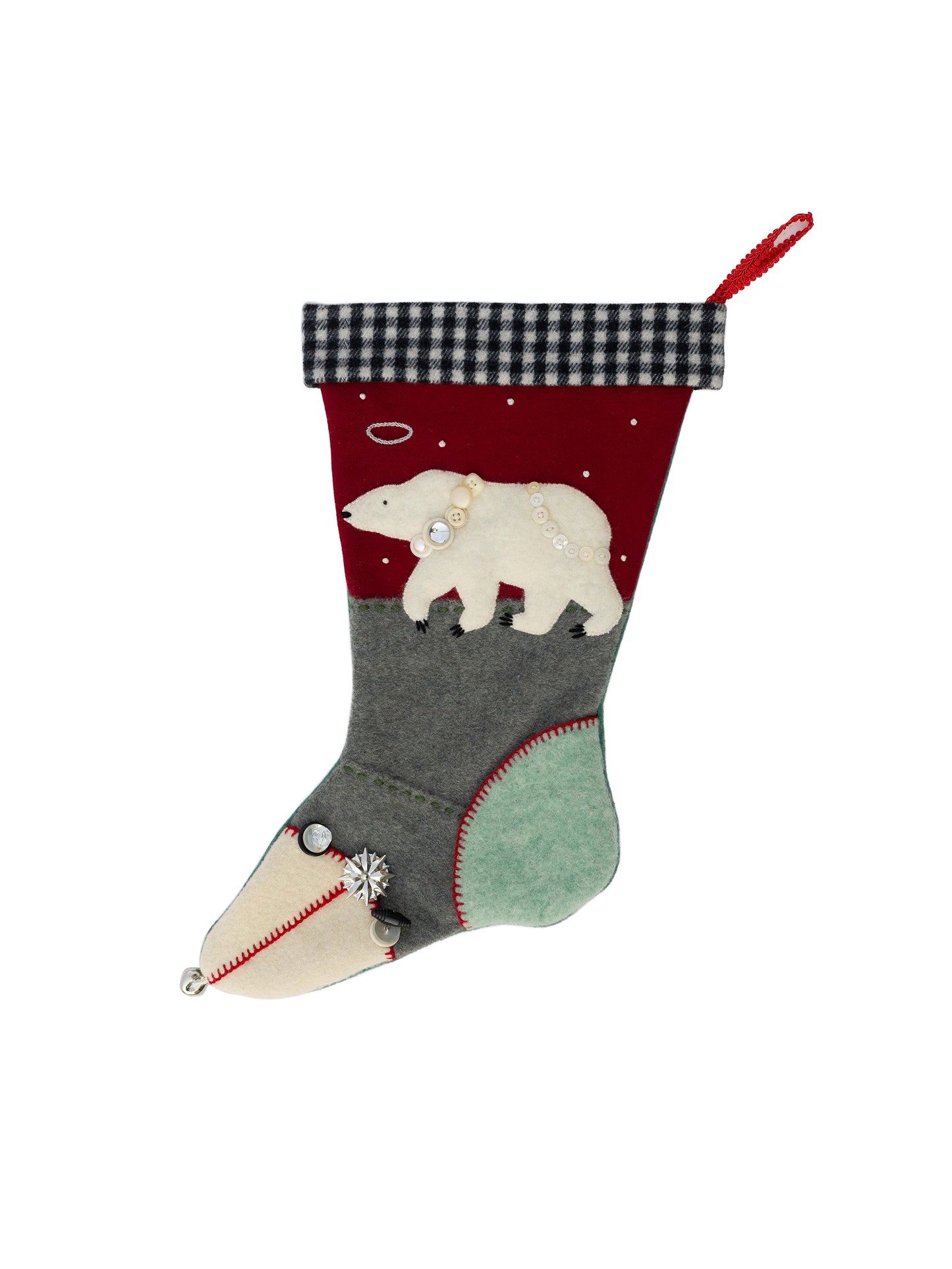 Heirloom Polar Bear Wool Stocking Red Charcoal Cream To Weston Table