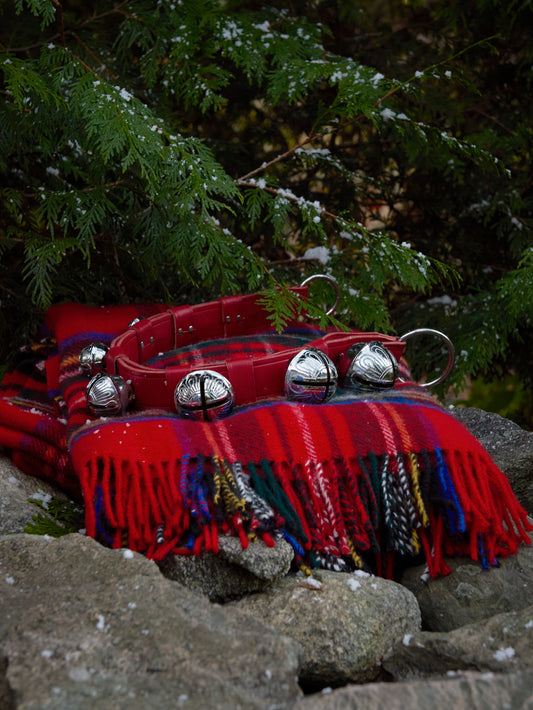 Heirloom Sleigh Bells with Red Leather Straps Weston Table