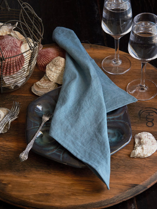 Libeco Skye Napkins Steel Blue Weston Table