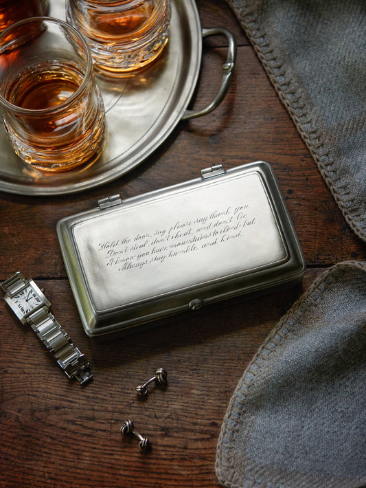 MATCH Pewter Tim McGraw Rectangle Lidded Box with Leather Weston Table