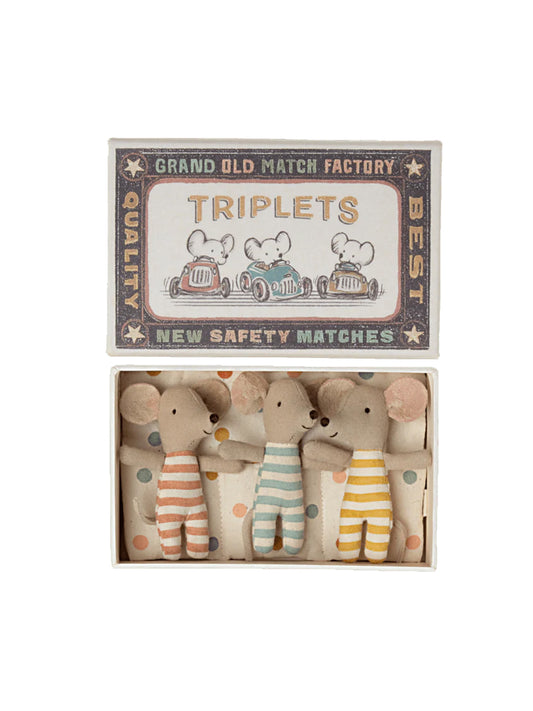 Maileg Baby Mice Triplets in Matchbox Weston Table