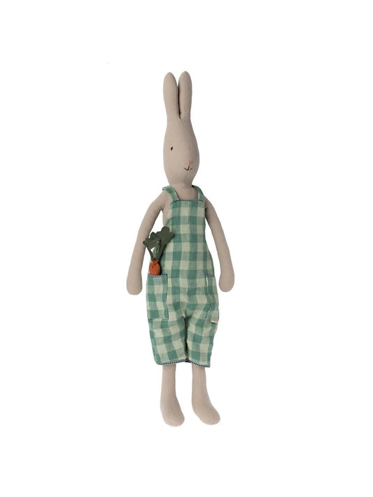 Maileg Rabbit Size 3 in Plaid Overalls Weston Table