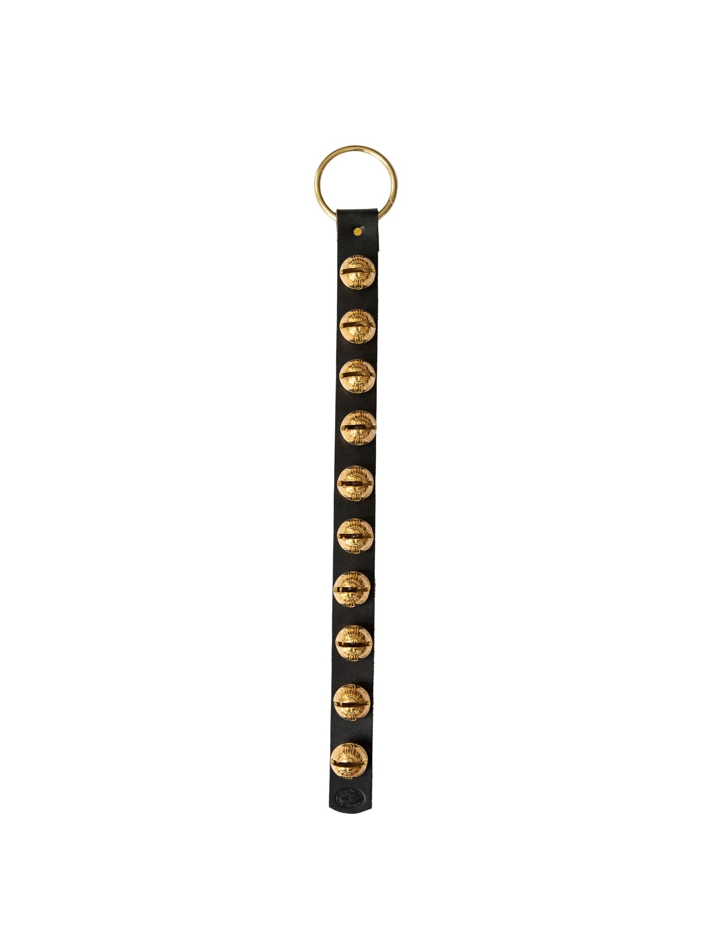 New England Bells Traditional Strap Collection Brass Bells Black Strap Weston Table