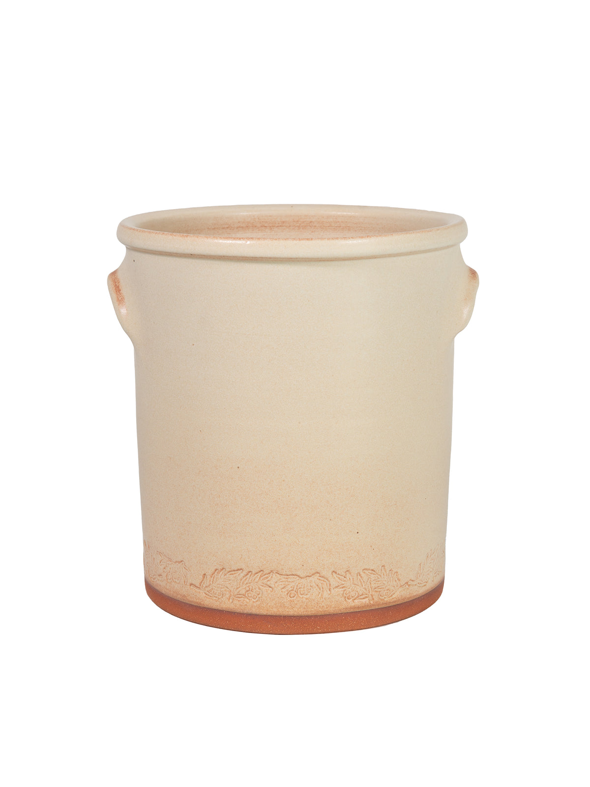 New York Stoneware Ivory Utensil Jar Stamp Ivory With Border Leaf Band Weston Table