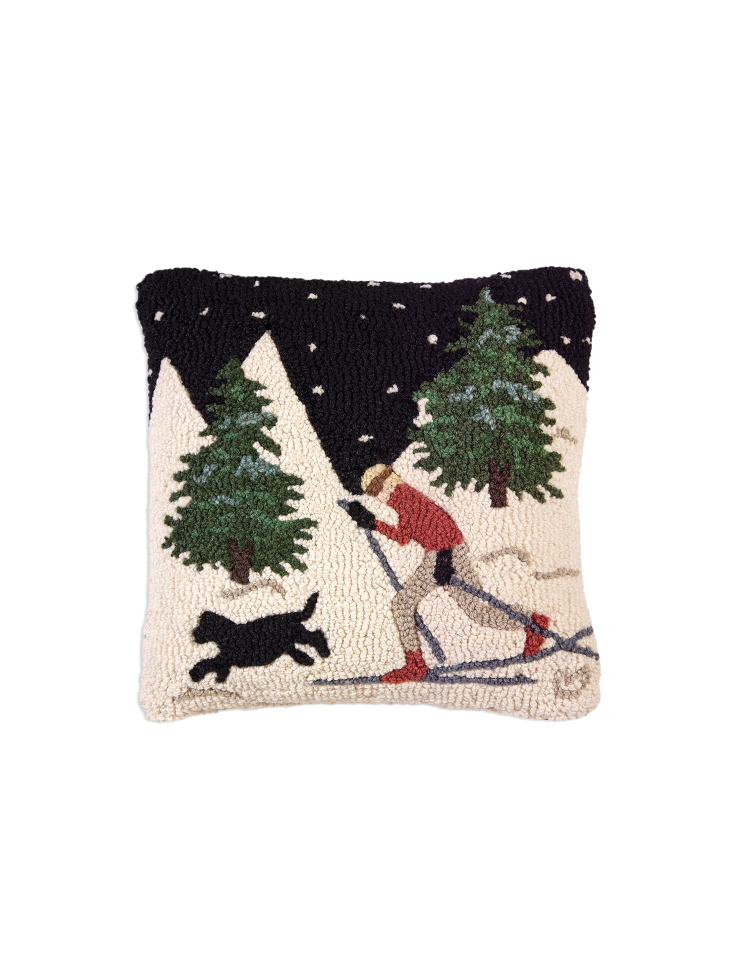 Night Skiing with Dog Hooked Wool Pillow Weston Table