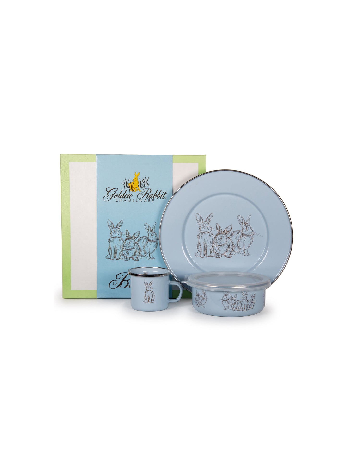 Peter Rabbit Enamelware Child 's Dinnerware Set Blue Weston Table