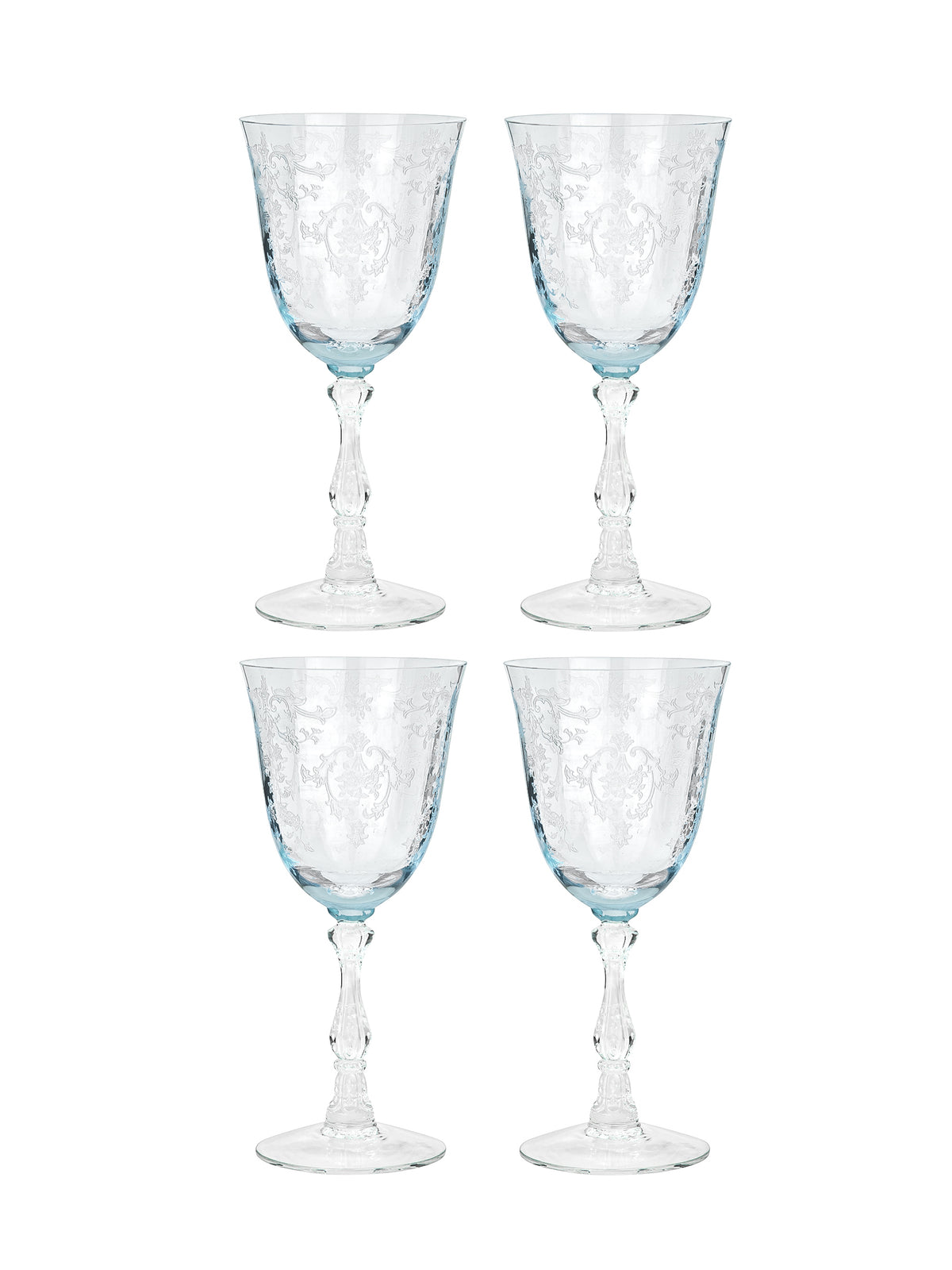 Retro Fostoria Navarre Azure Etched Claret Wine Glasses Weston Table