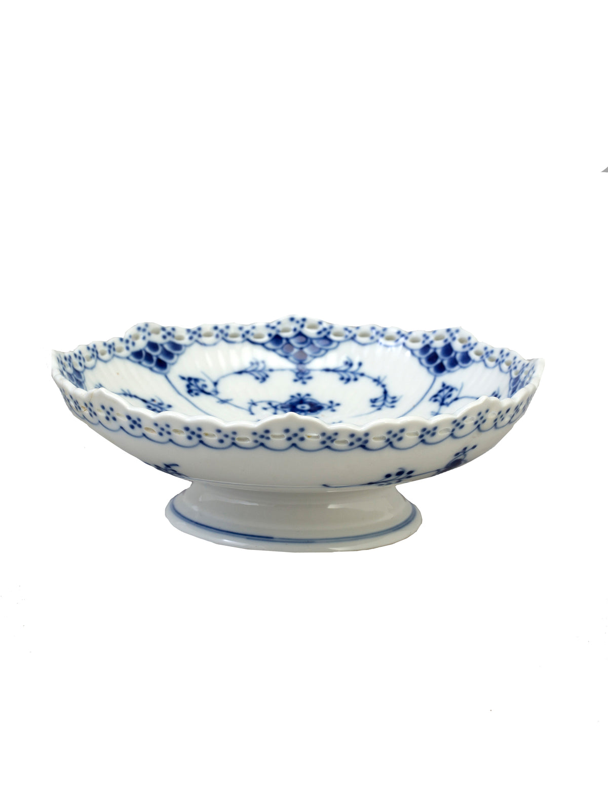 Vintage Royal Copenhagen Blue Fluted Full Lace Bowl on Foot Weston Table