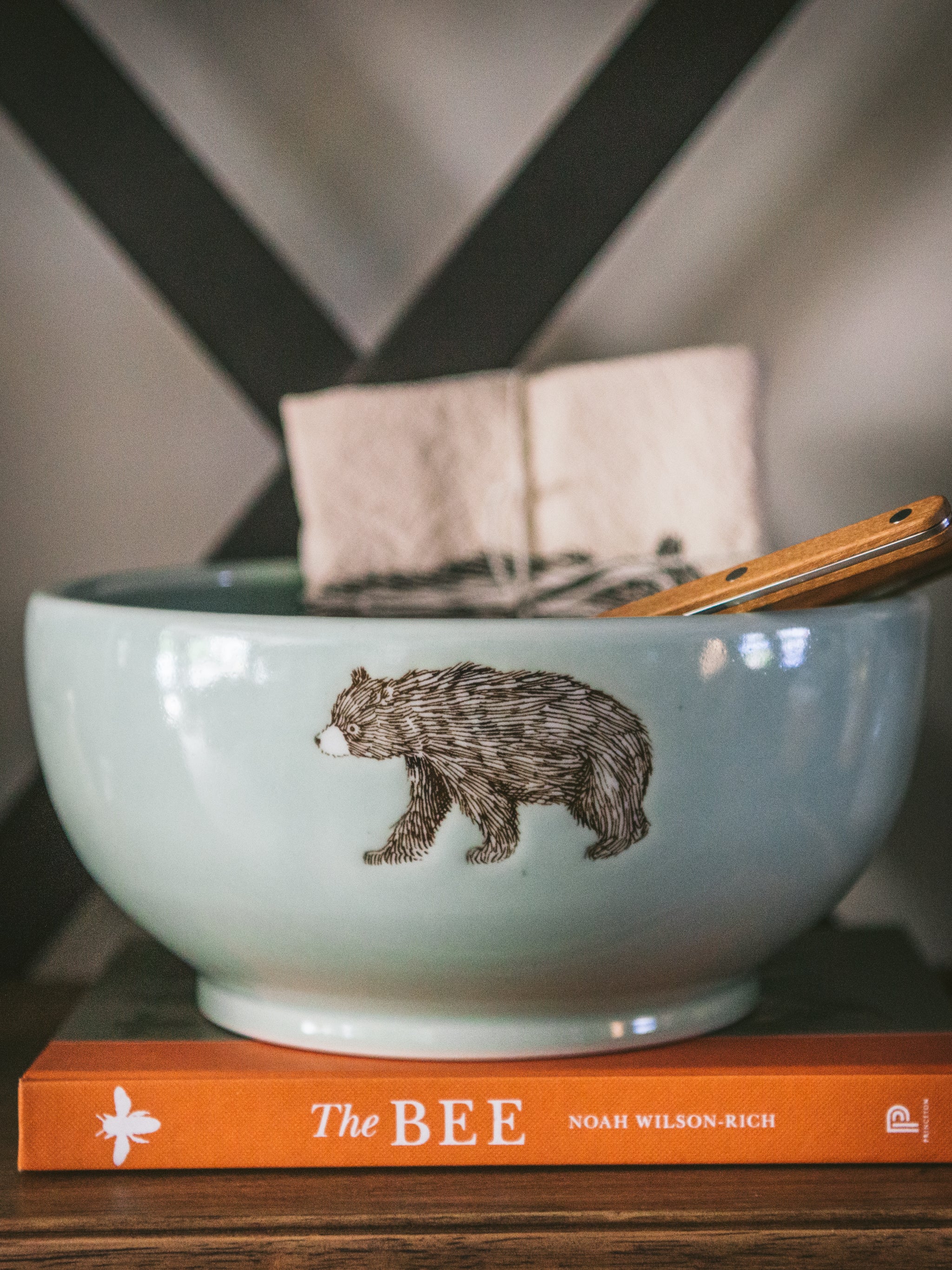 Celestial Black Bear Ceramic Mixing Bowl Set in Bronze