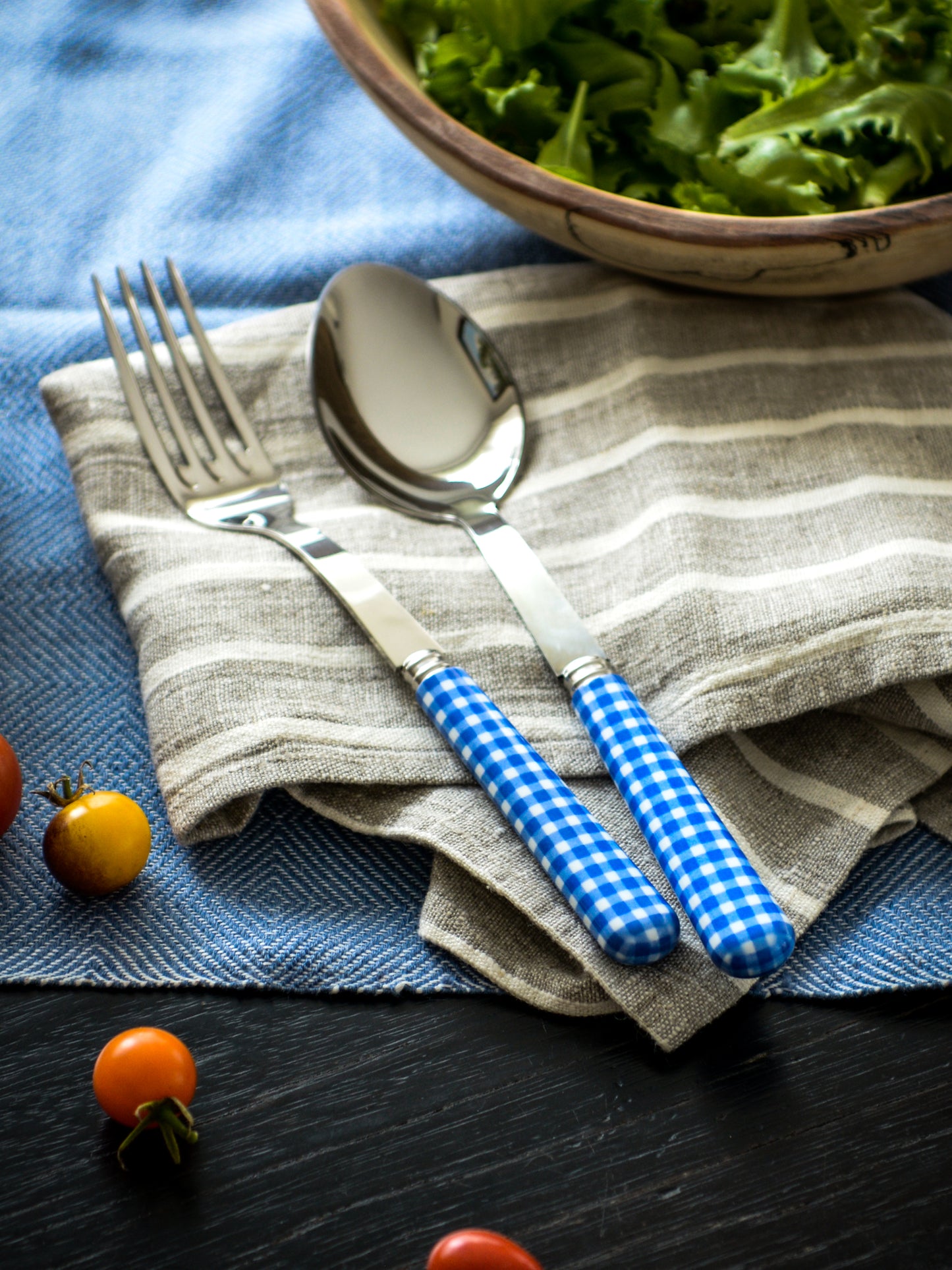 Sabre Paris Gingham Blue Serving Set Weston Table