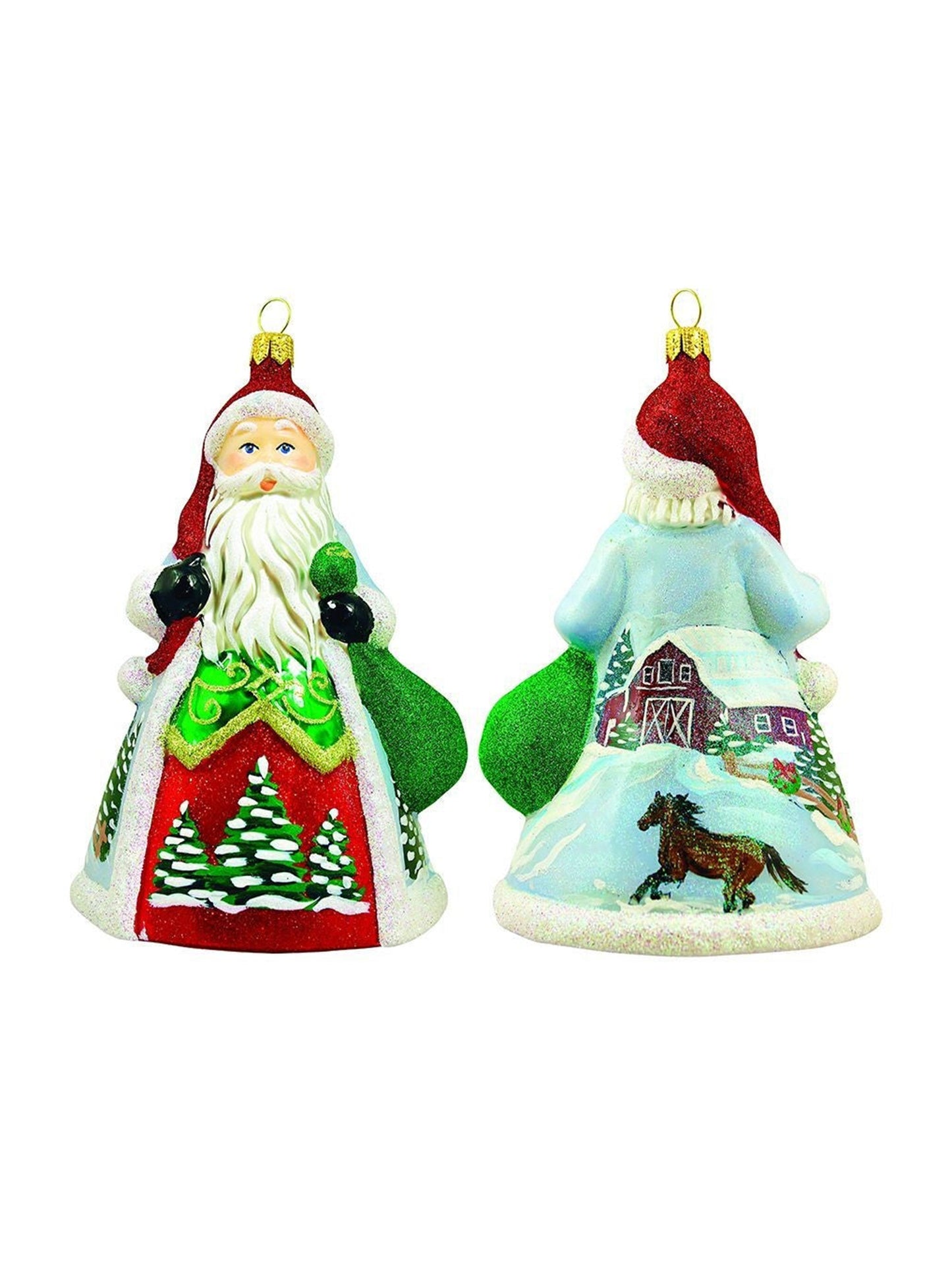 Santa Snowy Barn Glass Ornament Weston Table