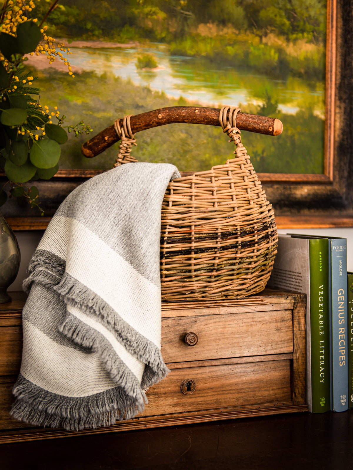 Scottish Willow Stick Handled Foraging Basket