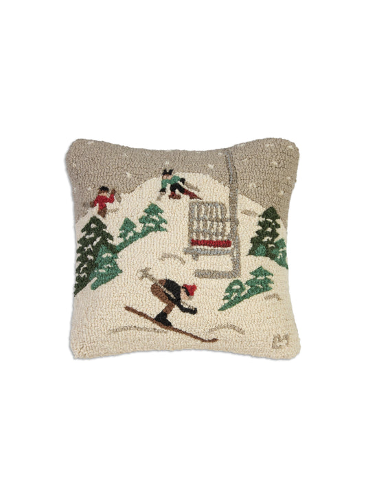 Single Chair Ski Lift Hooked Wool Pillow Weston Table