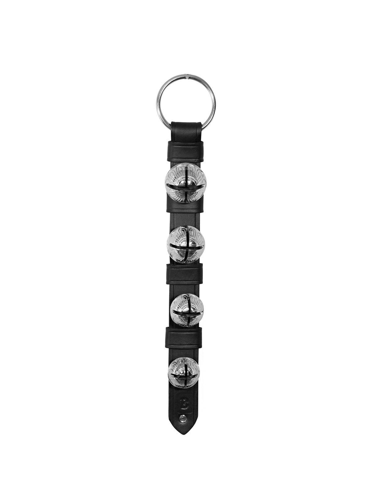 Sleigh Bells with Black Leather Straps Silver Plated Bells with Rivet Bottom Weston Table