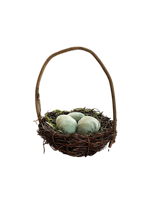 Spring Nest Basket with Handle and Velvet Eggs Weston Table