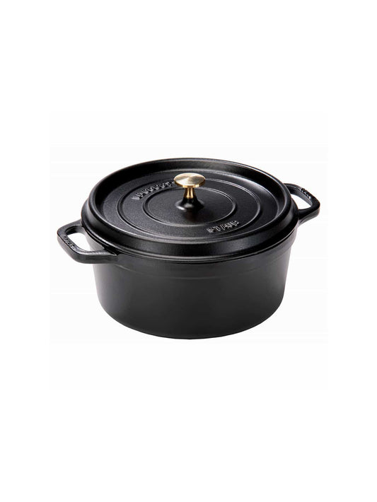 Staub Cast Iron 4 Quart Round Cocotte Black Matte Weston Table