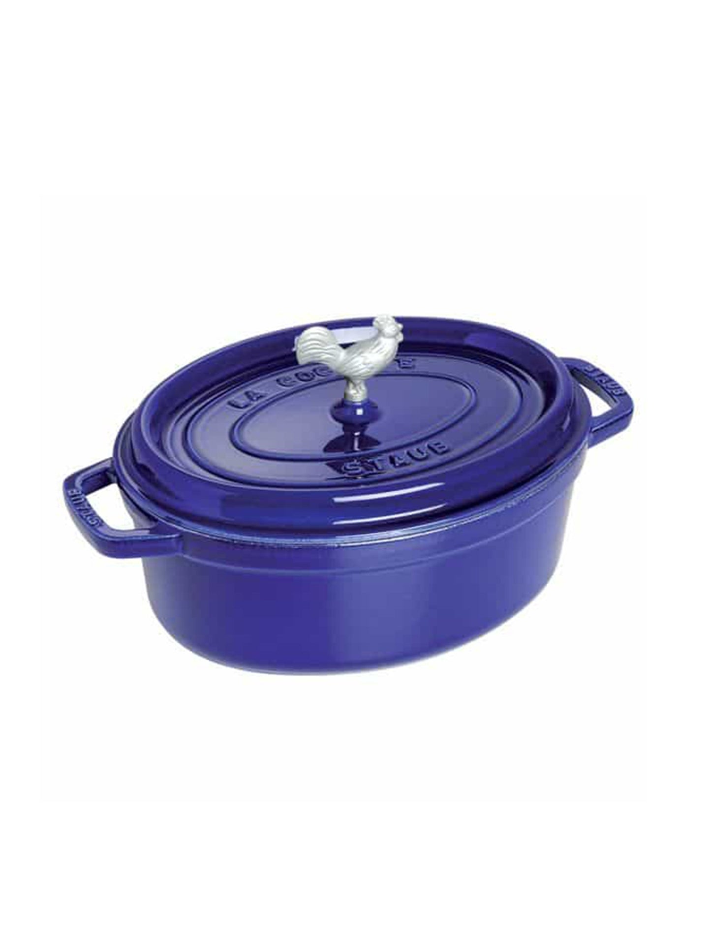 Staub Cast Iron 5.75 Quart Coq Au Vin Dark Blue Weston Table