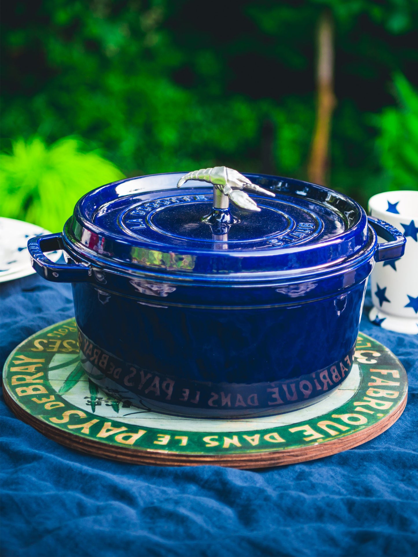 Staub Cast Iron Lobster 4 Quart Round Cocotte Dark Blue Weston Table