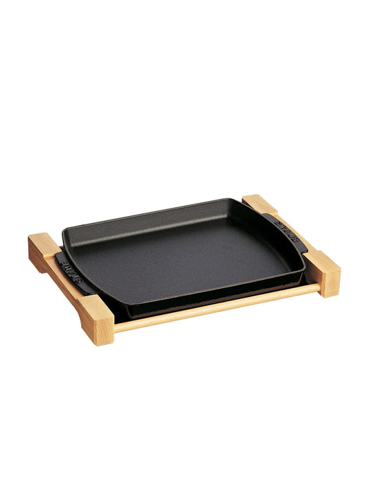 Staub Cast Iron Rectangular Serving Dish with Wood Base Weston Table