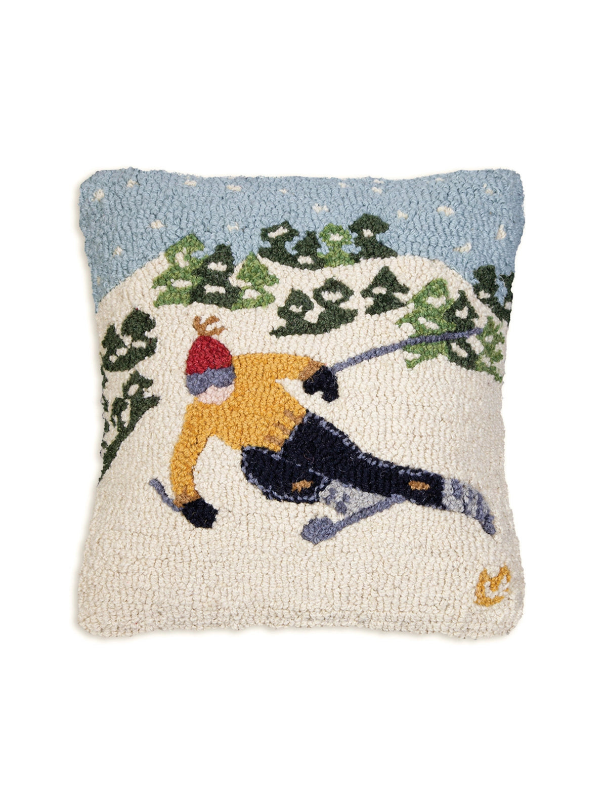 Tree Skier Hooked Wool Pillow Weston Table