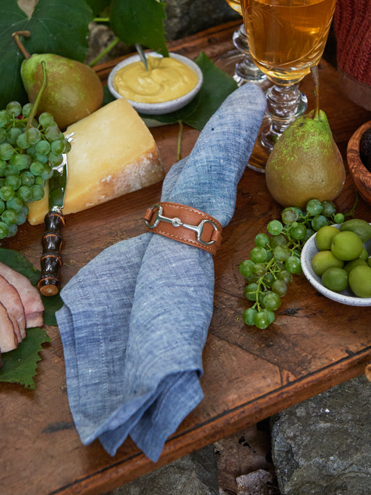 Vegan Leather and Pewter Horse Bit Napkin Ring Set Weston Table