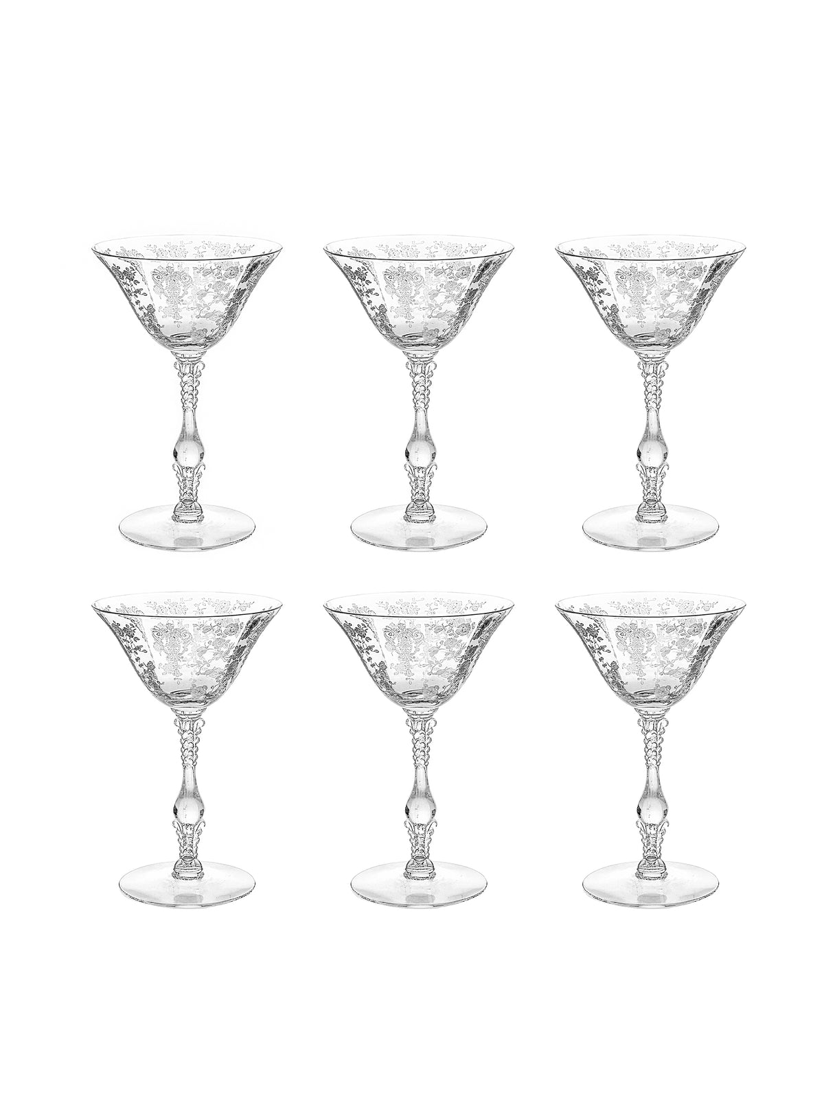Vintage 1930s Rose Point Cambridge Martini Glasses 6 Weston Table