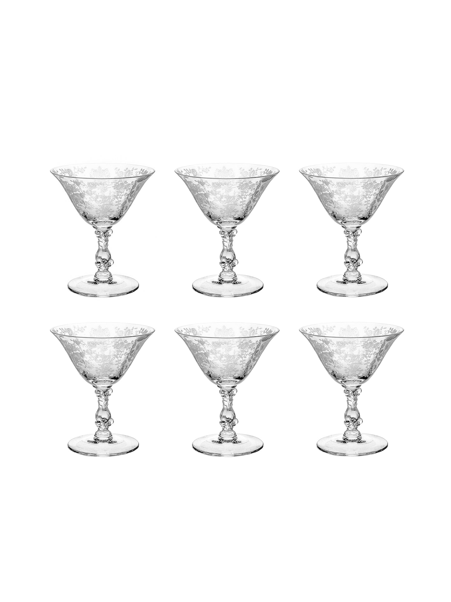 Vintage 1930s Rose Point Cambridge Short Martini Glasses 6 Weston Table