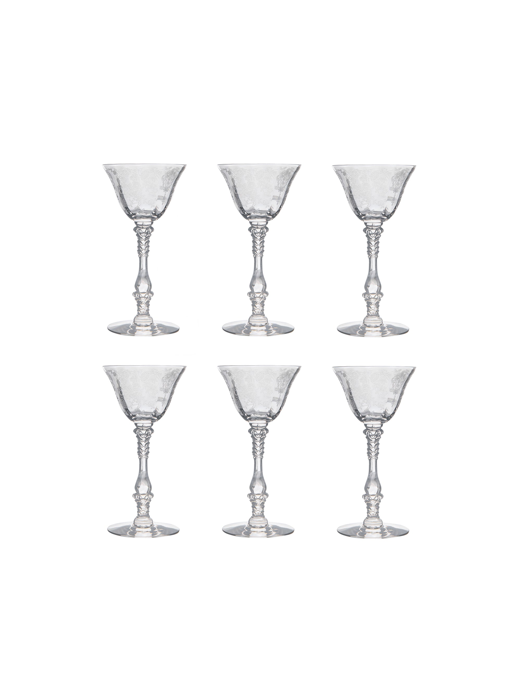 Vintage 1940s Rose Point Cambridge Sherry Glasses Set of 6 Weston Table