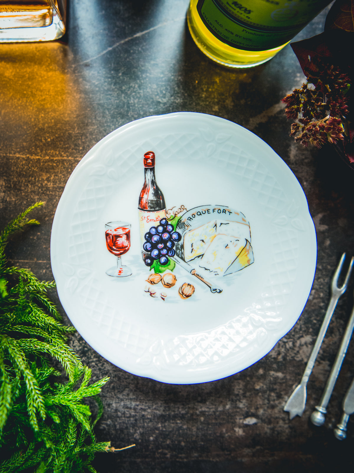 Vintage French Wine and Cheese Cocktail Plates Weston Table