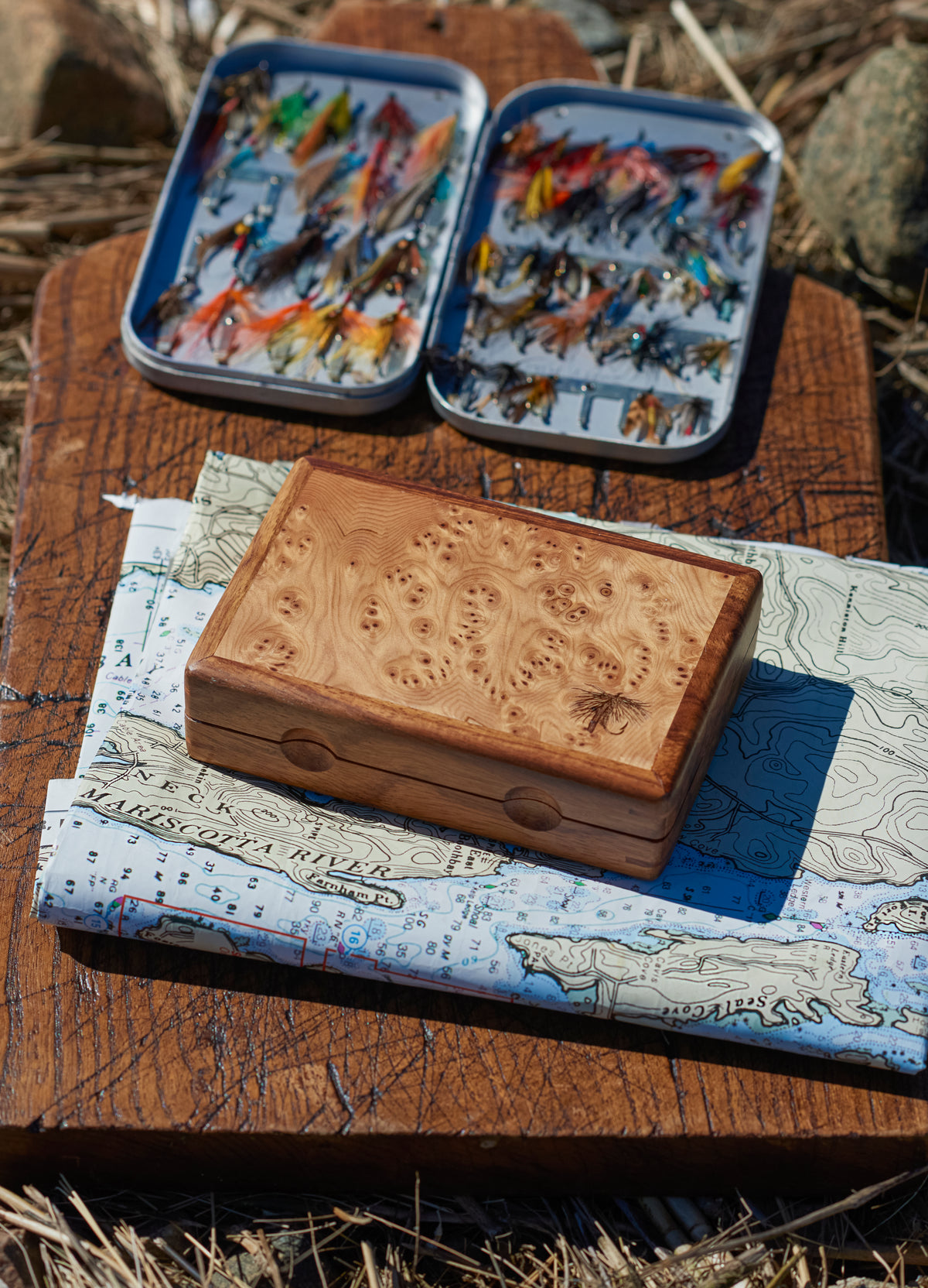 Burled Wood Fly Fishing Fly Box