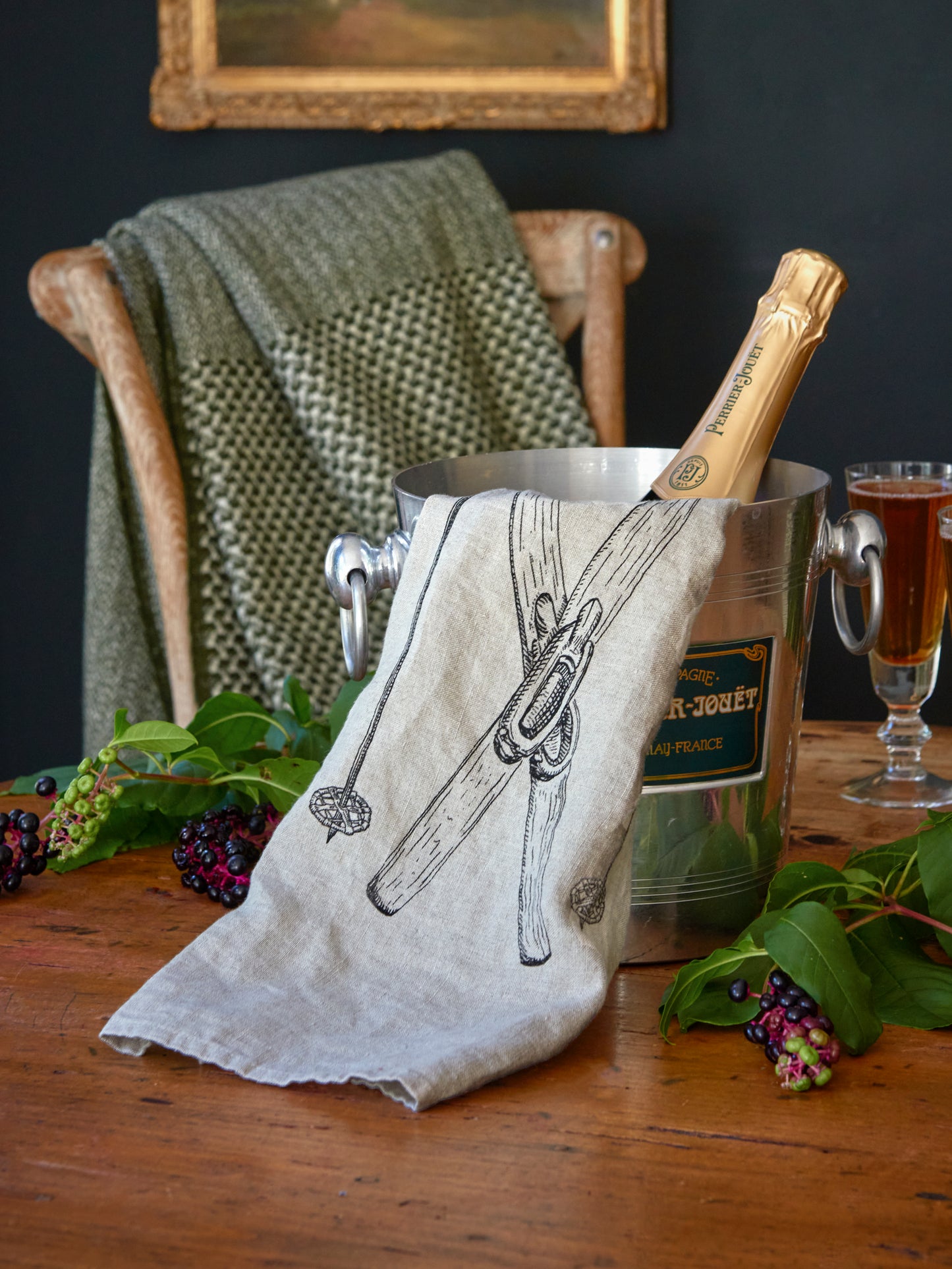 WT Skis and Poles Linen Kitchen Towel Weston Table