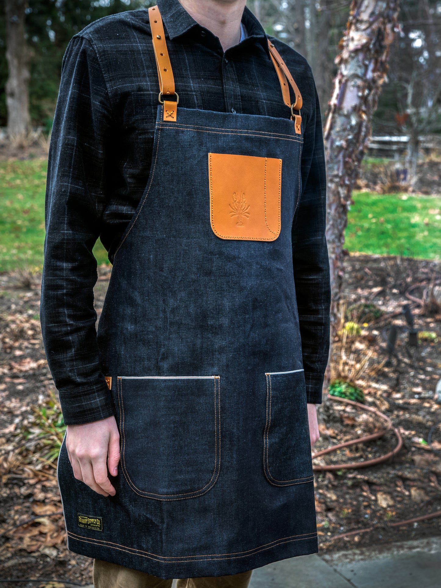 WT x Bramby Supply Co. Selvedge Denim & Leather Apron Weston Table