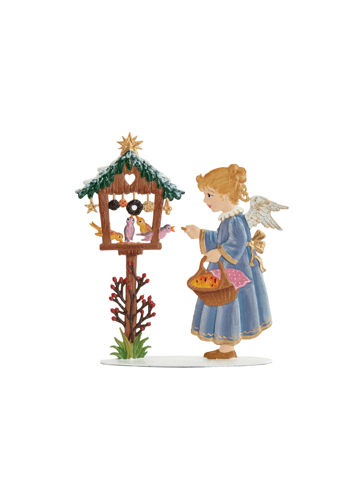 Wilhelm Schweizer Pewter Angels Feeding the Birds Blue Weston Table