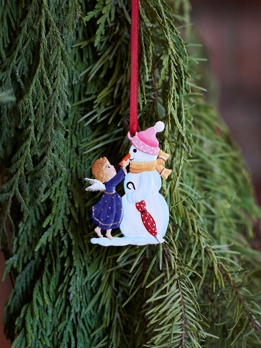 Wilhelm Schweizer Pewter Snowman and Angel Ornament Weston table