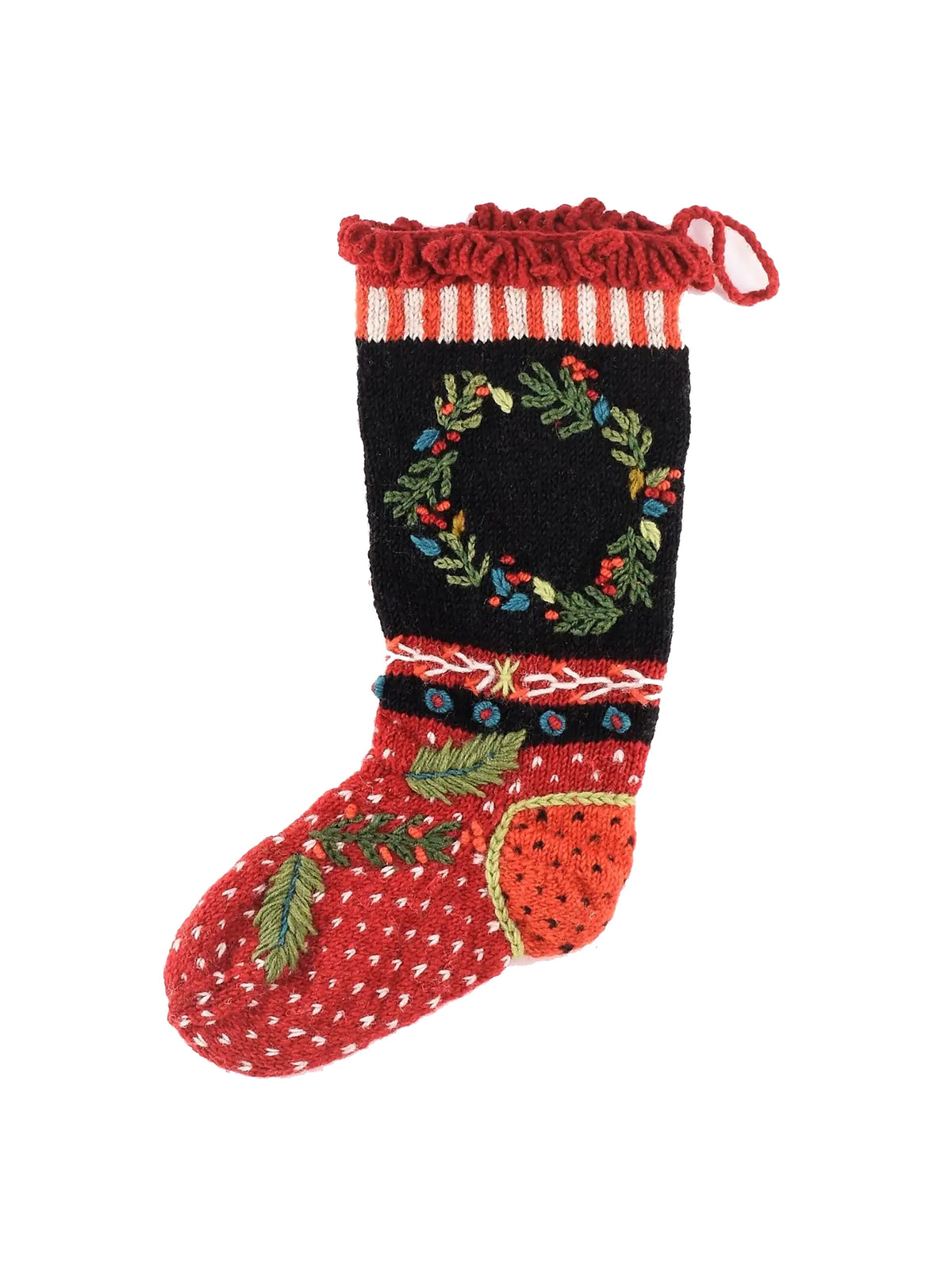 Wreath Wool Knit Christmas Stocking Weston Table