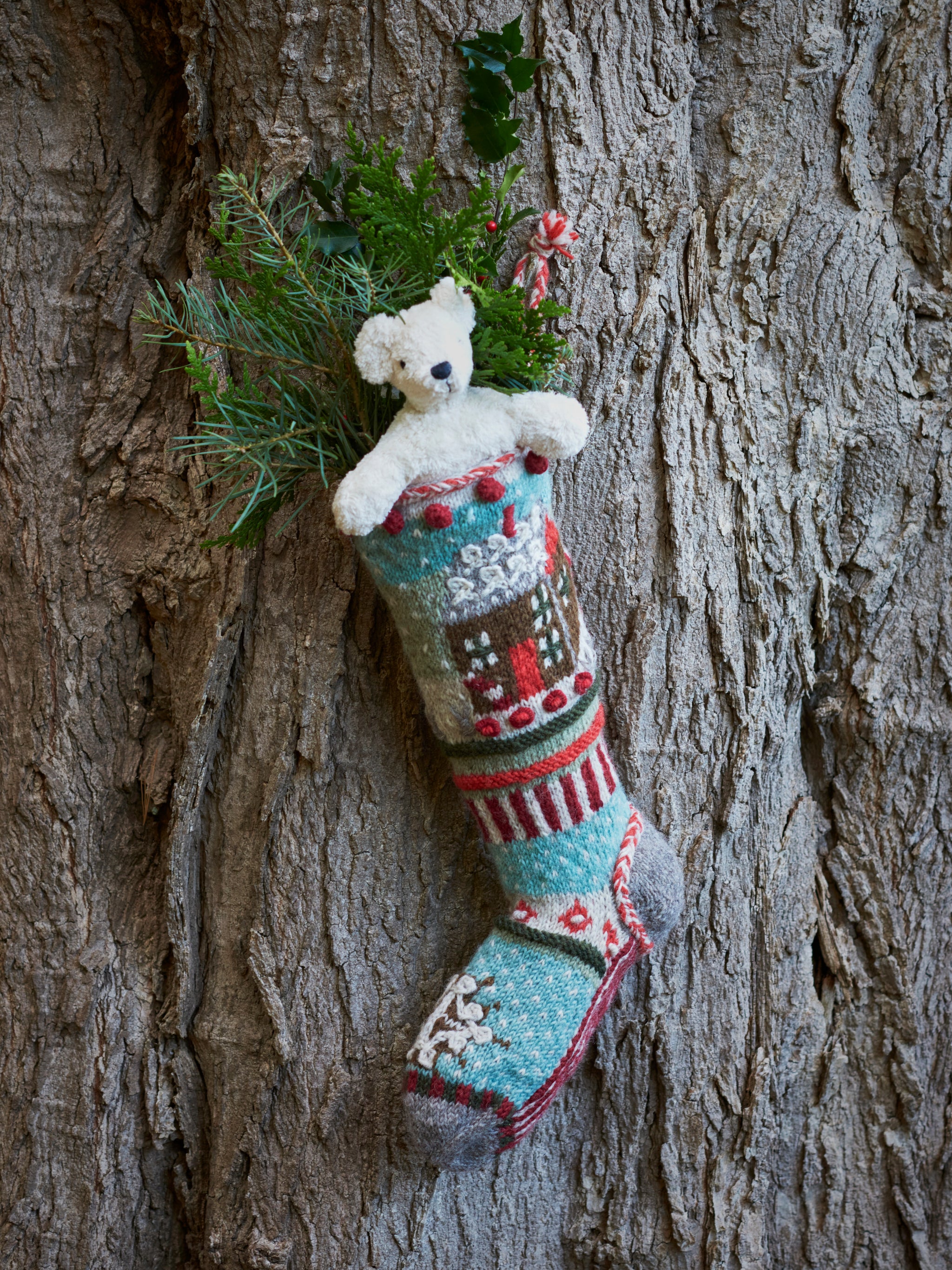 Wool Felt Christmas Stocking from India - Gingerbread Feast