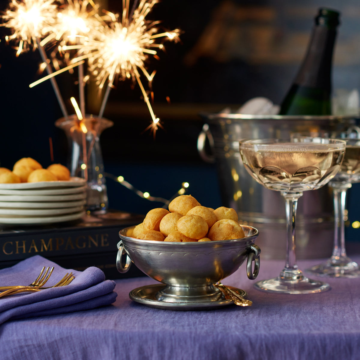Gruyère Gougères, Oysters and Champagne
