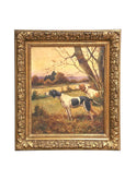 1900 English Pointer Hunting Dogs Pendant Pair Oil Paintings Two Weston Table
