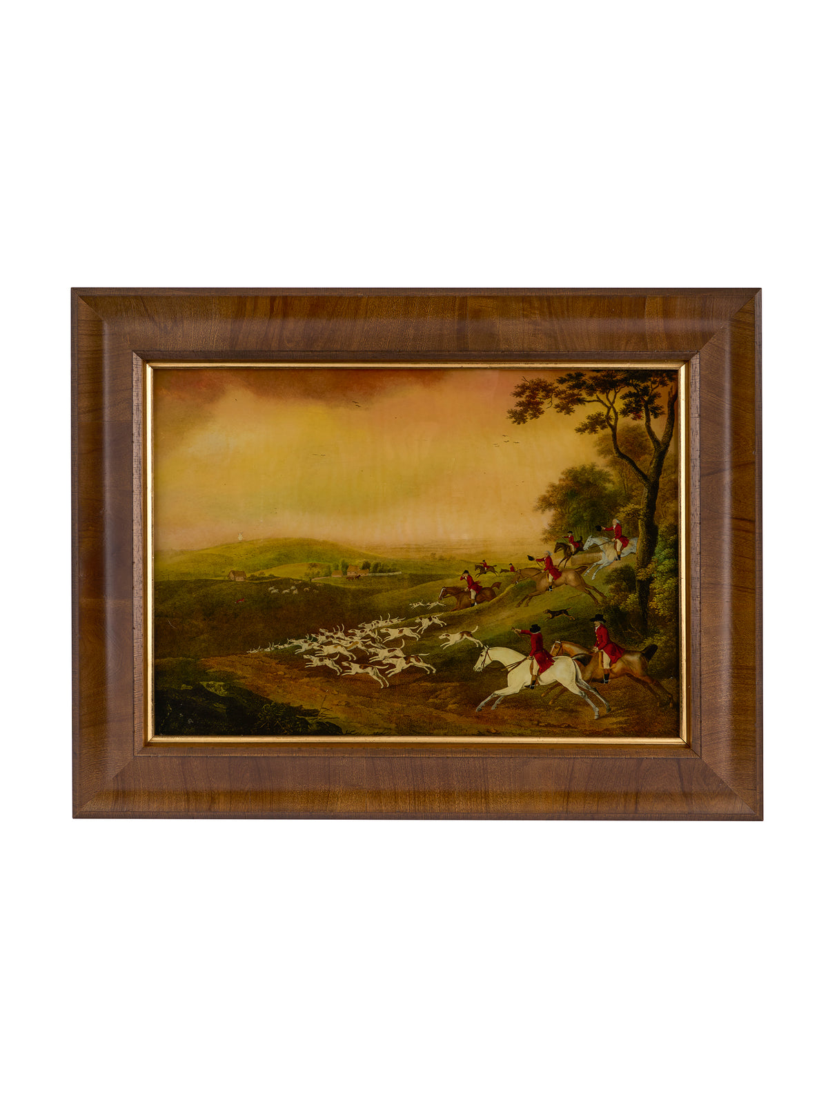 1900 Mo Wainwright Reverse Glass Fox Hunt Painting Wainwright Two Weston Table