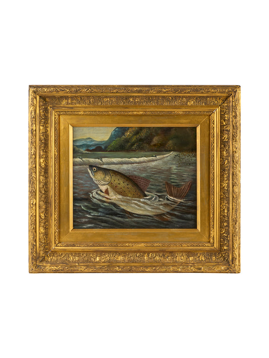 1918 Rainbow Trout on the Fly by Roland Knight Oil Painting Weston Table