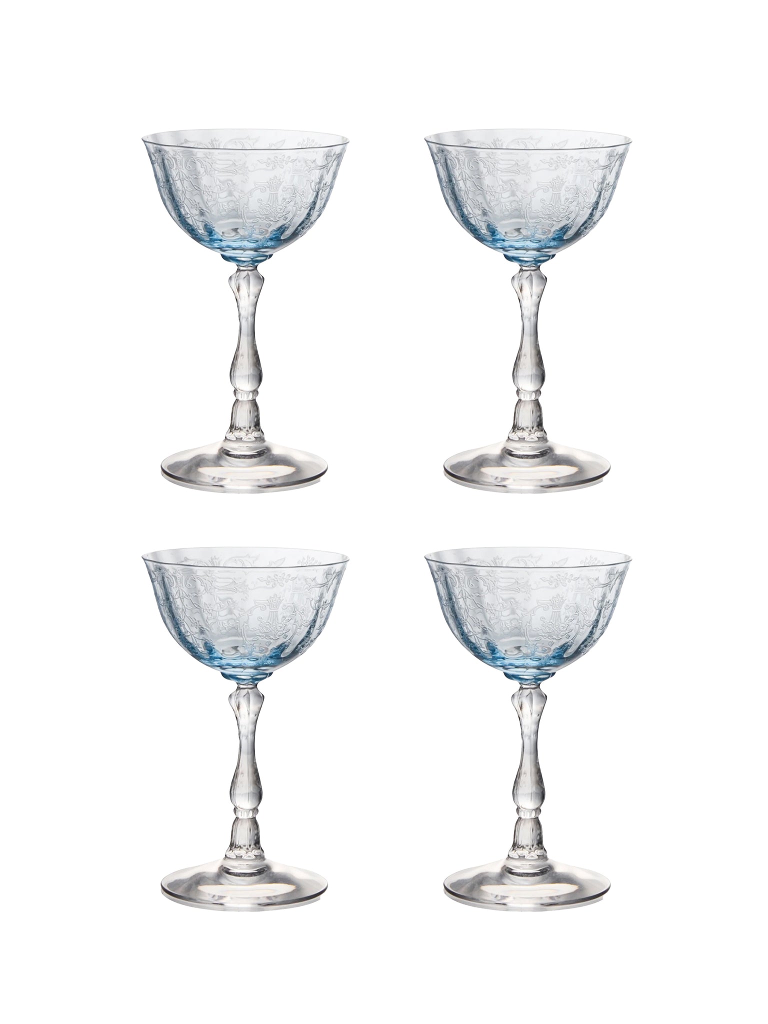 Vintage Fostoria Blue Navarre Champagne Coupes Set of Four