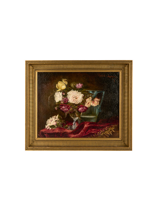 1930s French Still Life Floral Oil Painting Weston Table