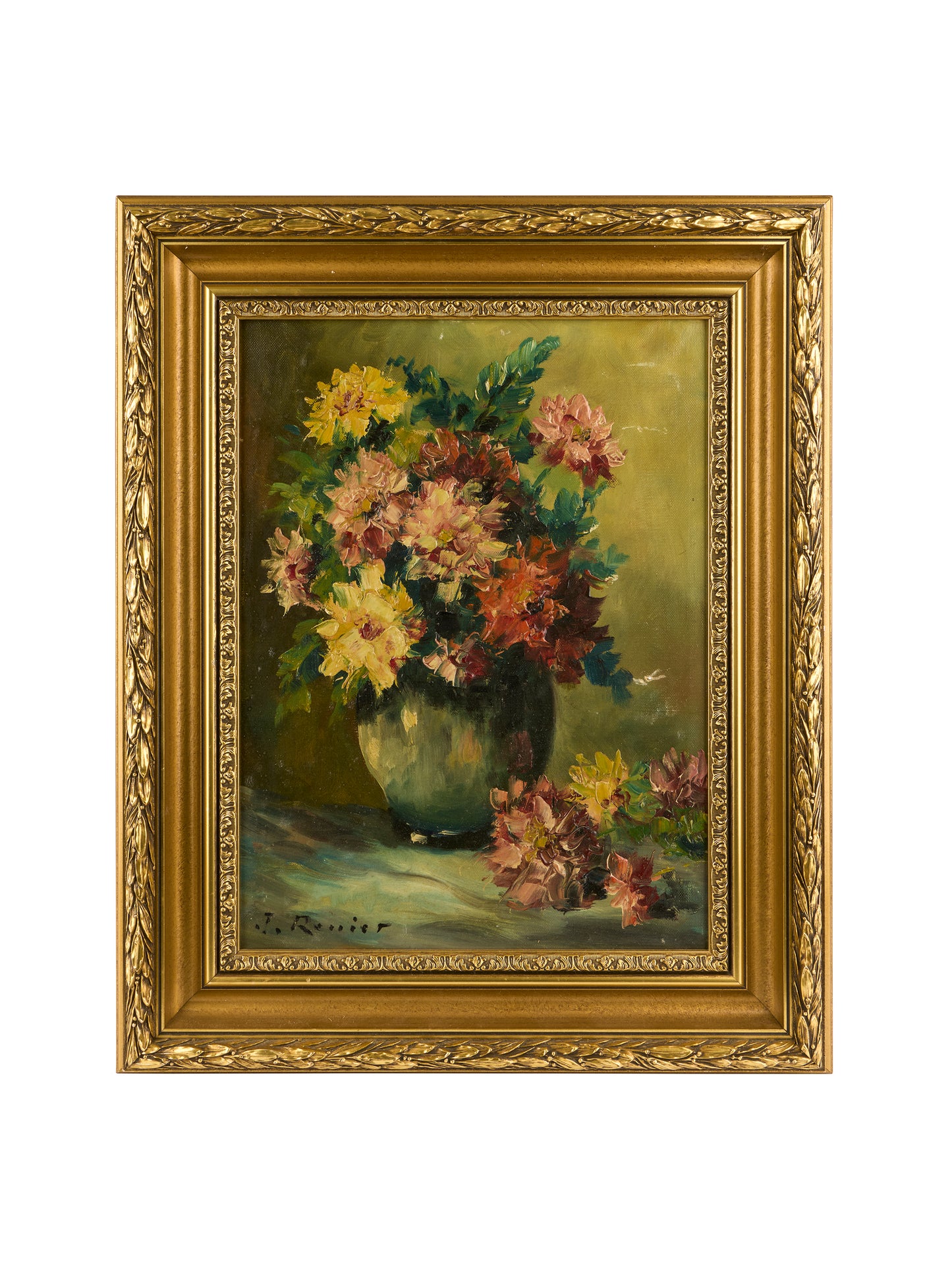 1940s Belgian Flower Oil Painting Weston Table