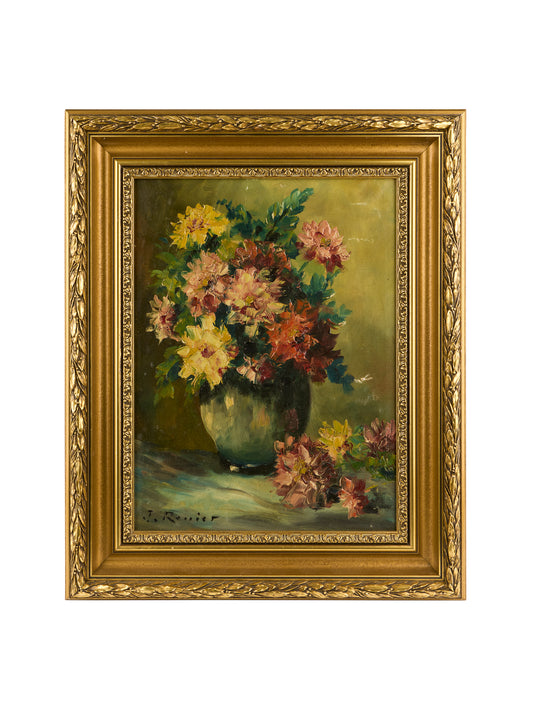 1940s Belgian Flower Oil Painting Weston Table