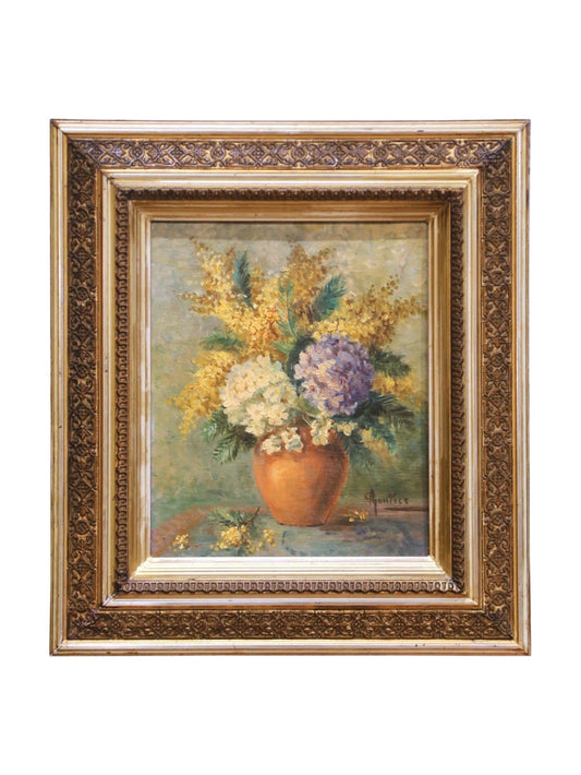 19th Century Adeline Gautier Floral Oil Painting Weston Table