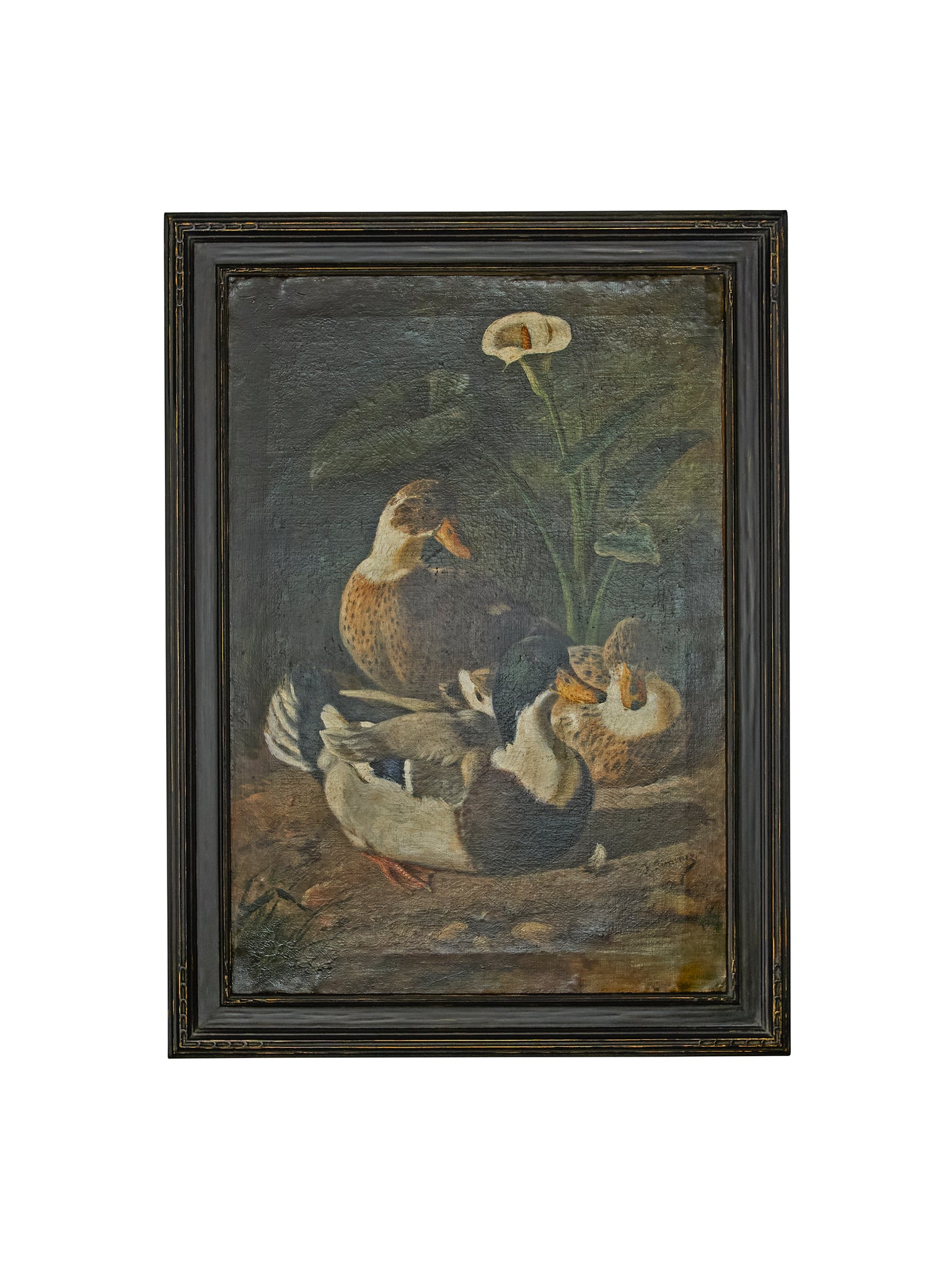 19th Century Ducks in Marsh Oil Painting Weston Table